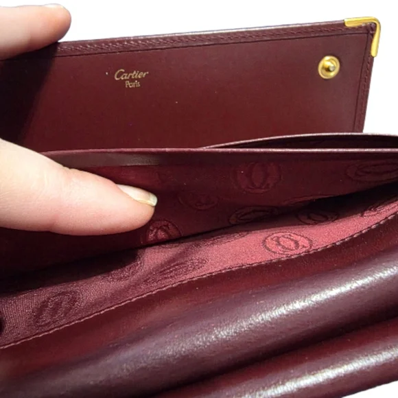 Cartier Vintage Kisslock Leather Wallet Must de Cartier Burgundy - Picture 11 of 14